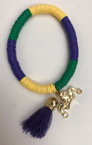 NEW - Purple, Green, and Gold Tassel Bracelet (Dozen)